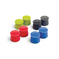 Eight Silicone Wine Caps, shaped like cups in pairs of green, black, red, and blue, are displayed on a white background to help keep wine fresh.