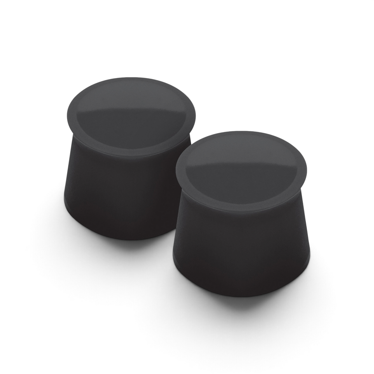 Two black, cylindrical Silicone Wine Caps—resembling silicone wine stoppers or joystick covers—are shown side by side on a white background.