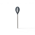 The Better Batter Tool is a heat-resistant spatula featuring a long stainless steel handle and a dark gray, rounded silicone head, ideal for stirring or whisking ingredients.