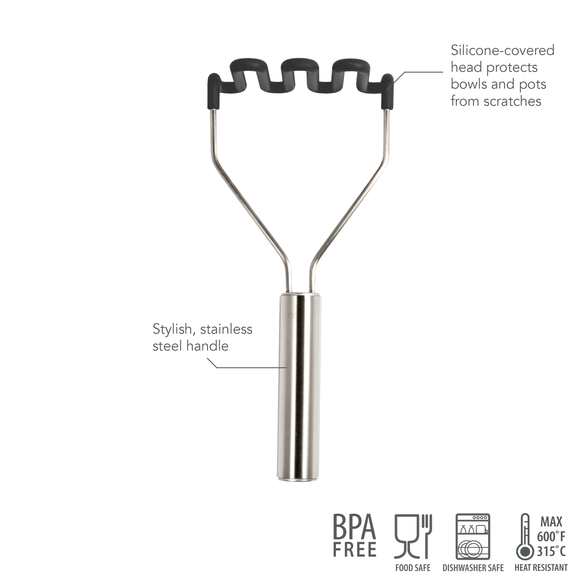 Silicone Potato Masher SS Handle Blue Slate