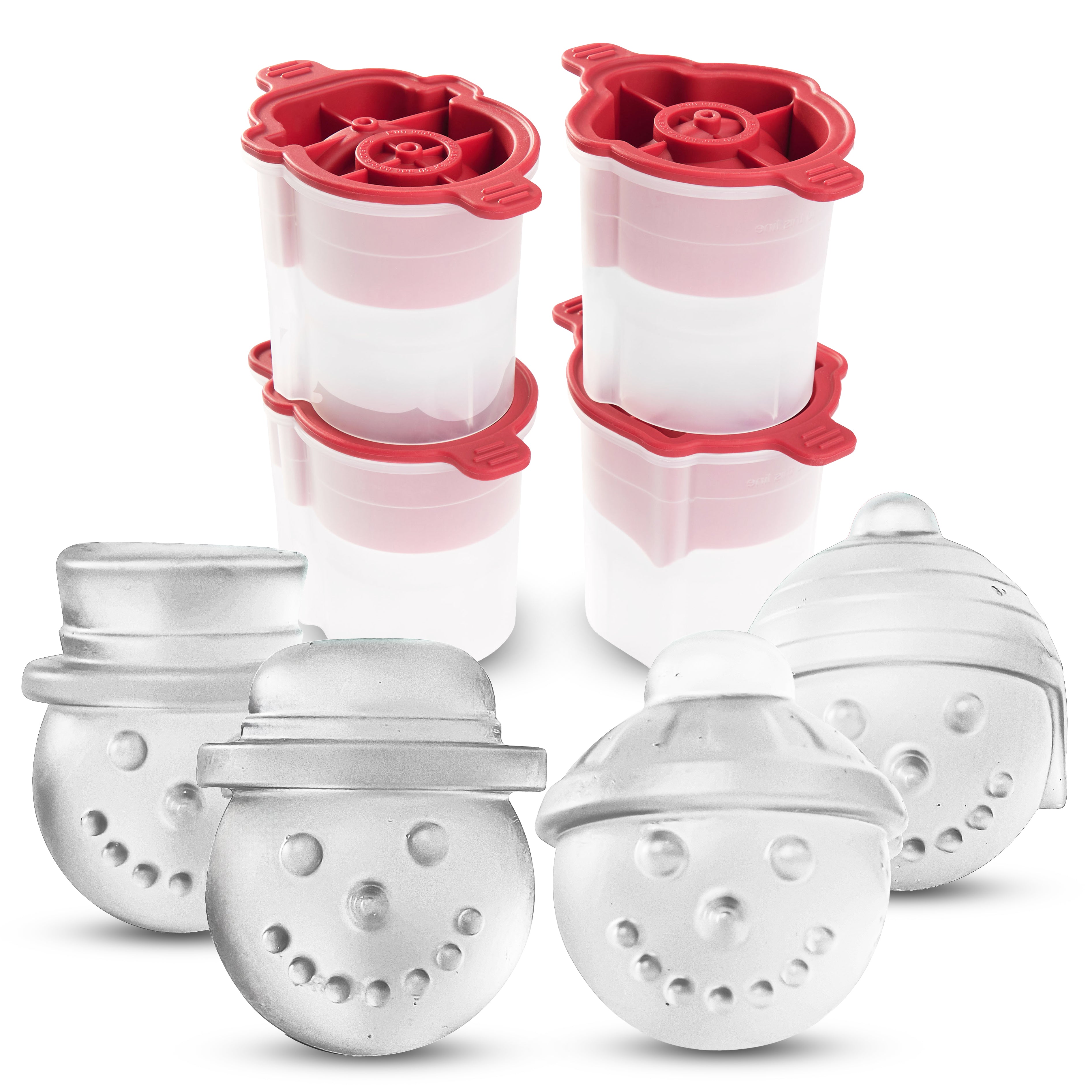 The tovolo Snowman Ice Molds (Set of 4) create festive, smiling snowman ice cubes with unique hats—perfect for holiday cheer or as a fun Christmas gift.